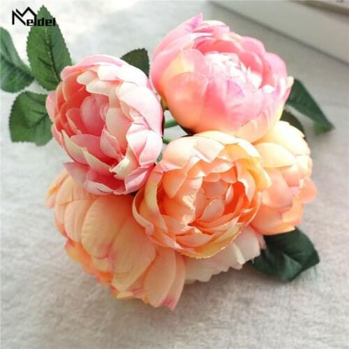Meldel Wedding Bouquet Bride Artificial Silk Peony Flower Pink DIY Home Party Decoration Flower Arrangement Wedding Supplies