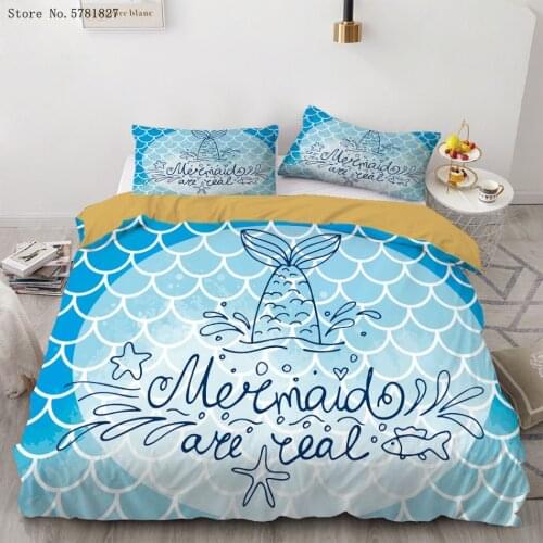 2/3 Pieces Cartoon Of Mermaid Bedding Set 3D Print Fish Scales Duvet Cover Home Colorful Rainbow Bed Quilt Cover Pillowcase