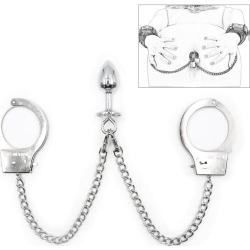 CamaTech Metal Chain Handcuffs with Small Anal Plug Bondage Kit BDSM Stainless Steel Butt Toy & Hand Cuffs Restraints For Couple