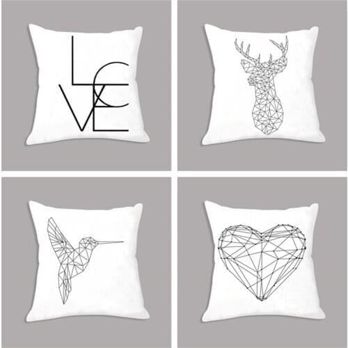 Nordic Pillowcase Abstract Geometry Deer Heart Printed Seat Cushion White Decorative Cushion Cover for Sofa Home Decor