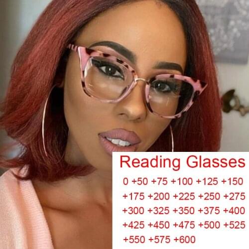Fashion Pink Leopard Computer Glasses Reading +1 to +6.0 Cat Eye Blue Light Blocking Farsightedness Corrective Glasses Filter UV