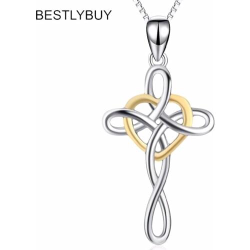 925 Sterling Silver Cross Pendant Necklaces Female Love Heart Necklace Choker Jewelry Gift Kolye Collar Collier Halskette