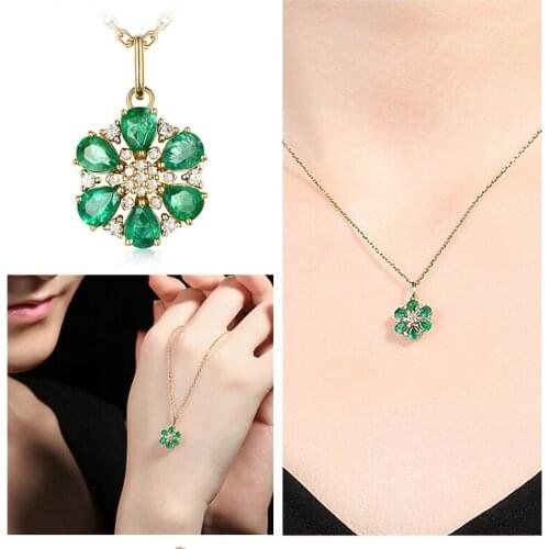 Luxury Crystal Green Flower Pendant Necklace For Women Jewelry Gold Shining Choker Female Silver Plated Chain Clavicle Necklaces