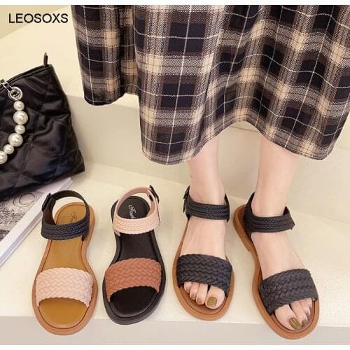 Sandals Women Summer New 2021 Fashion Solid Color Versatile Casual Beach Comfortable Foot Ring Strap Flat Shoes