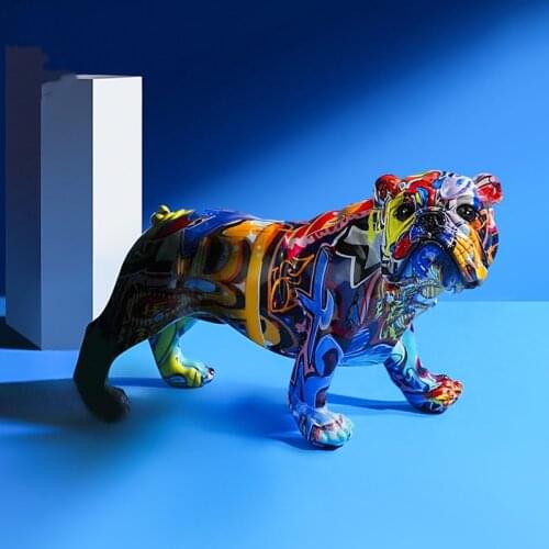 Nordic Home Decor Creative Colorful Graffiti Bulldog Sculpture & Statue Office Room Decor Individuality Artware Holiday Gifts
