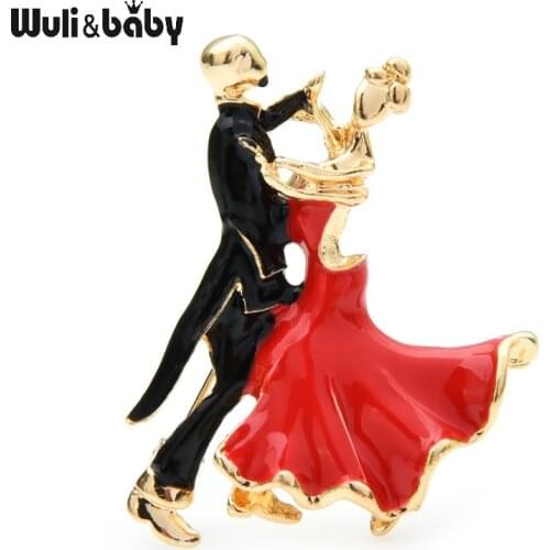 Wuli&baby Enamel Duet Dance Brooches Women Alloy Dancer Sports Casual Party Brooch Gifts