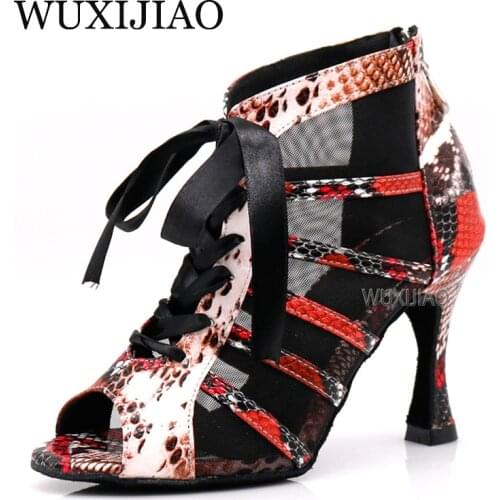 WUXIJIAO New red and white snake pattern PU soft dance shoes Latin Bottom Kizomba Tango ballroom dance shoes