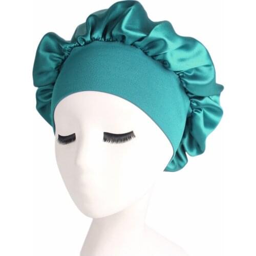 Womens Satin Solid Wide-brimmed Sleeping Hat Night Sleep Cap Hair Care Bonnet Nightcap for Women Men Unisex Cap