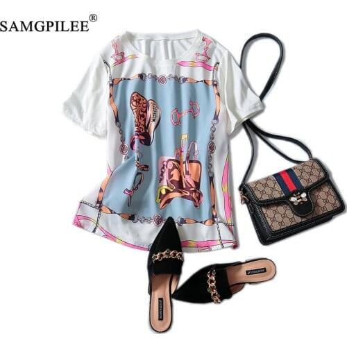 2020 Women Summer Clothing T-shirt For Womens Casual Chiffon Oversized T Shirt Short Sleeve Print O-neck Women Fashion T-shirts