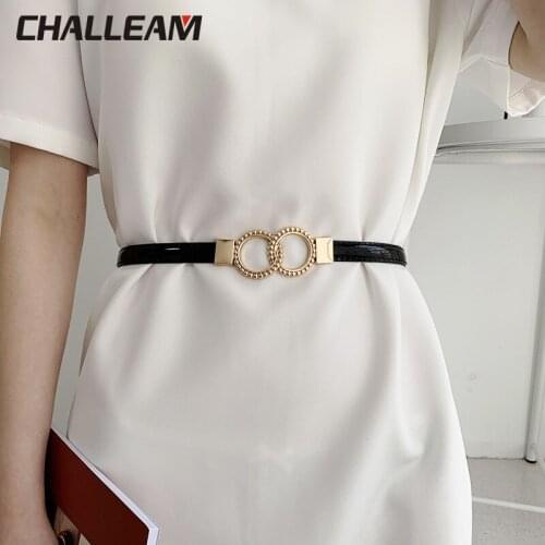 Female Adjustable Black Waist Leather Belt For Dress Skirt Fashion Women Thin Belt Ladies Girls White Ring Belts Jeans 533