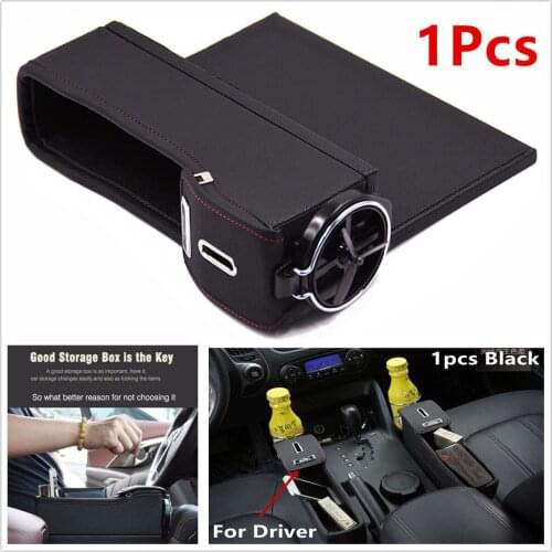 1set Black Leather Car Catcher Box Seat Gap Slit Storage Pocket Organizer Coin Box