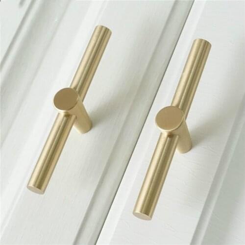 1pc T Bar Knobs Pulls Pure Copper Kitchen Cabinet Door Handles Brushed Gold Brass Drawer Knobs Pull Handles Dresser Pulls