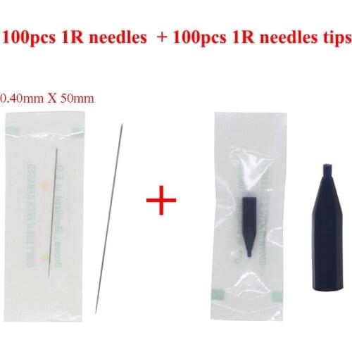 100 Pcs 0.4 1R Traditional Tattoo Needle With needle cap For G-8650 G-9740 Giant sun Permanent Makeup Machine Disposable Eyebrow