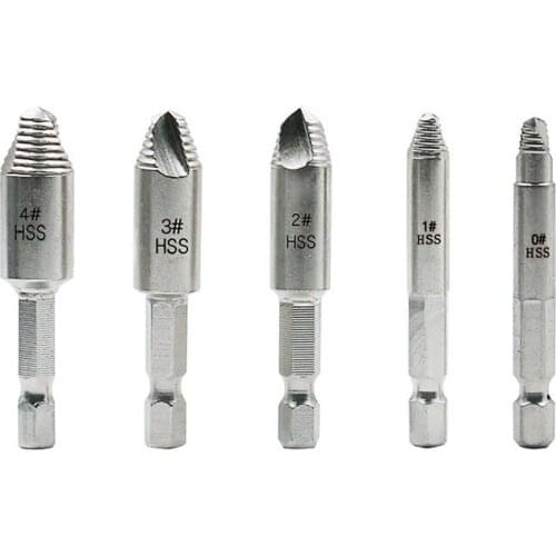 5pcs/set Home Easy Out Screw Remover Accessories Durable Stripped Broken Drill Bits Breakage HSS Hex Shank Bolt Extractor Rusty