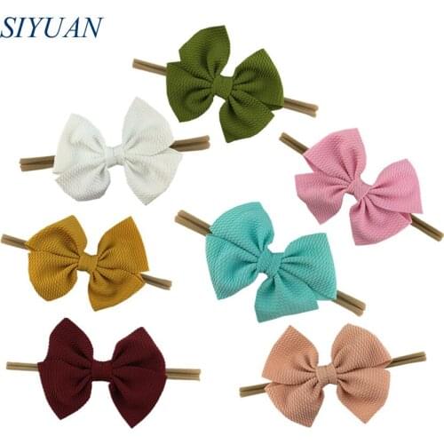 50pcs/lot Whloesale Headdress Soft Skinny Nylon Elastic Headband 5'' Seersucker Waffle Hair Bow You Pick Color HB118