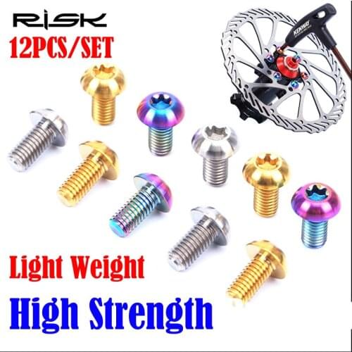 M5*10mm 12pcs a set Risk MTB Road Bike Disc Brake rotor Bolts Titanium Rotors CNC Arm Bolts Cycling Bicycle Accessories