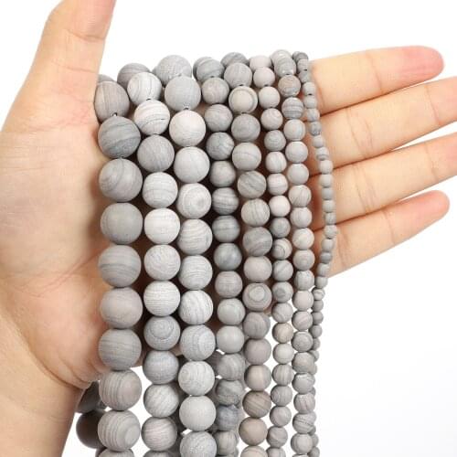 Natural Stone Beads Frosted Grey Line Stone Charm Round Loose Beads for Jewelry Making Needlework Bracelet DIY 4-12 MM