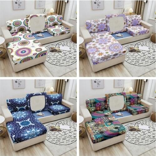 Mandala Floral Printed Sofa Seat Cover Fabric Couch Cover For Living Room Corner Sofa Elastic Seat Cushion Cover 1-4 Seater