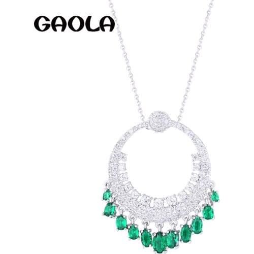 GAOLA High Quality AAA Silver Color Green CZ Flower Chain Necklace Party Wedding Jewelry for Women GLD1093A