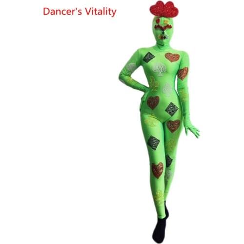Halloween green doll cosplay suit fashion red heart headdress costume female adult nightclub birthday party clothing