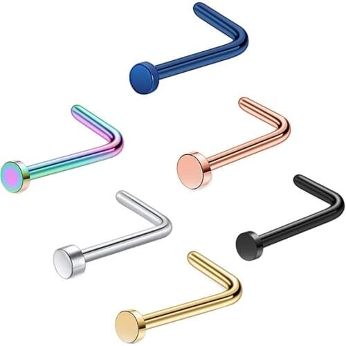 Wholesales Drop Small Shape L Flat Top Nose Rings Stainless Steel Nose Piercing Studs Jewelry Invisible Nose Ring For Women