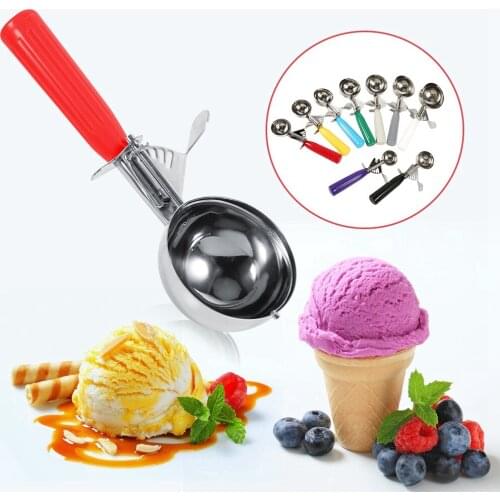 Stainless Steel Ice Cream Scoop Ball Digger Carving Knife Colorful Spoon Spring Handle Masher Ice Cream Platter Spoon