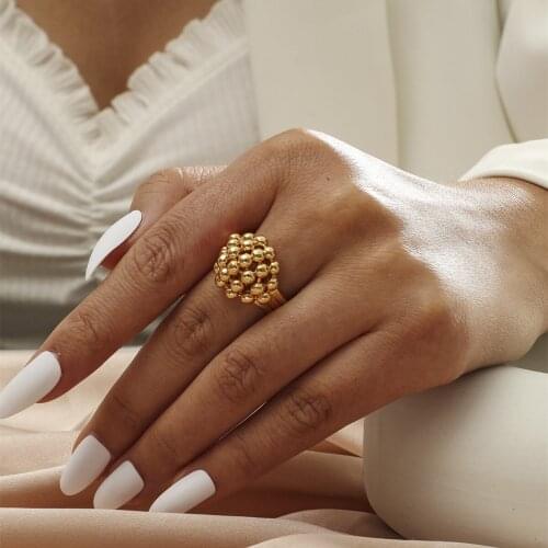 MANGOSKY Fashion Design Small Beads Open Adjustable Ring For Women