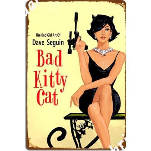 Black Kitty Cat Metal Sign Club Club Bar Decoration Garage Decoration Tin Sign Posters