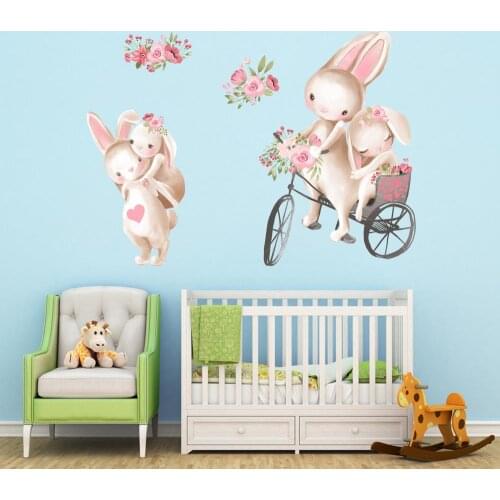 Cartoon Bunny Wall Stickers Baby Nursery Wall Decals for Kids Room Living Room Bedroom Home Decor Rabbit Stickers PVC