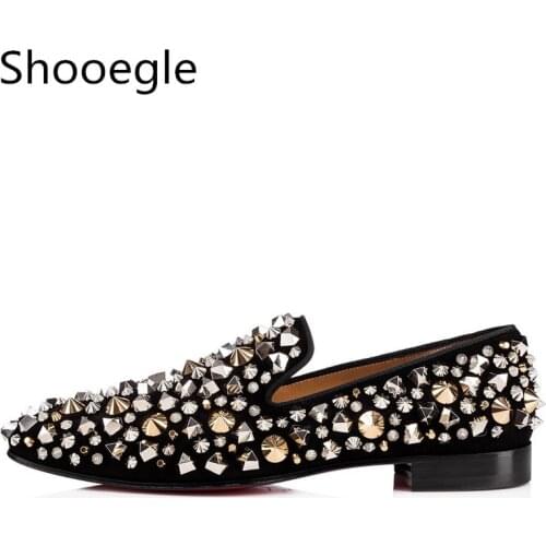 Full Spikes Stud Men Loafers Slip On Rivets Casual Shoes Handmade Men Flats Party Prom Wedding Male Dress Shoes