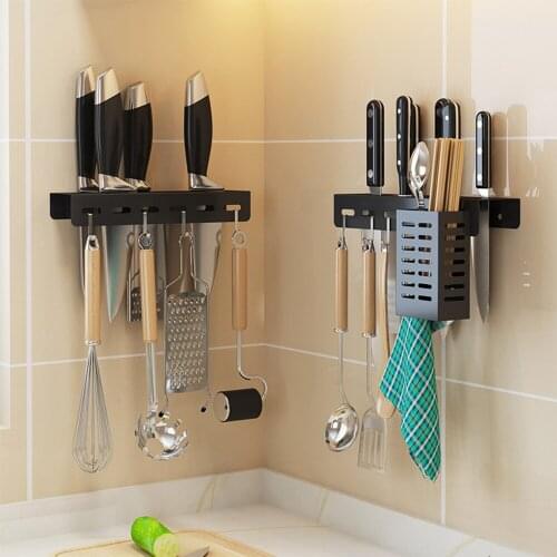 Kitchen knife rack Wall-mounted non-punching multi-function Stainless steel knife holder shelf organizer kitchen organizer