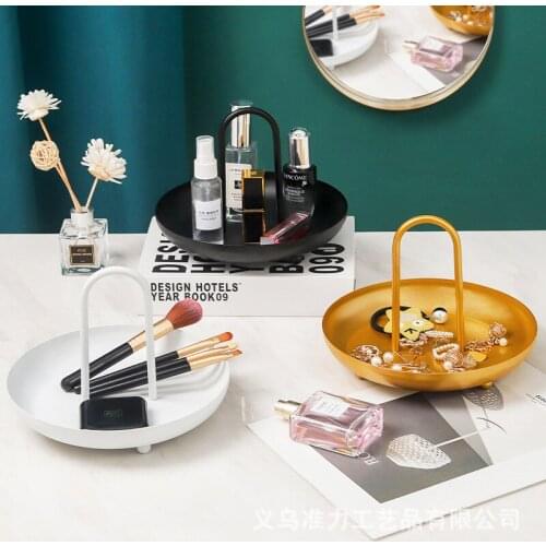 Desktop Storage Tray Nordic Plastic Round Jewelry Trays Living Room Kitchen Table Meal Snack Tray Plate with Handle Home Decor