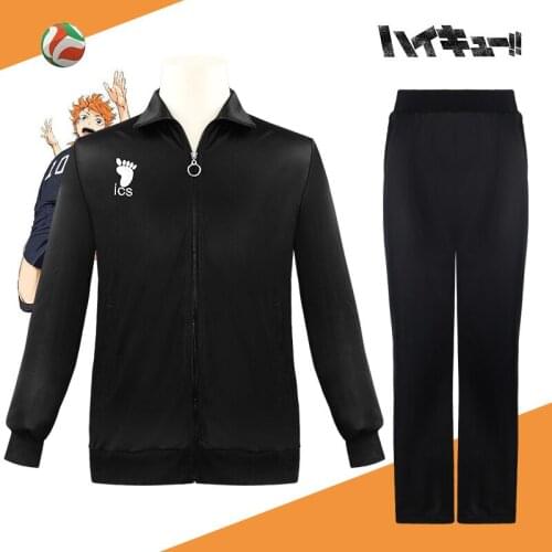 2020 New Anime Haikyuu Cosplay Jacket Haikyuu Black Sportswear Karasuno High School Volleyball Club Uniform Costumes Coat