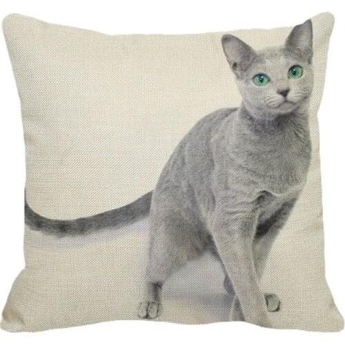 XUNYU 45cmx45m Cute Animal Russian blue cat New Linen Comfortable Cushion Cover Living Room Sofa Decoration Pillow Cover YH002