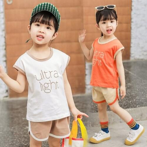 Baby Girls Clothes Summer Autumn Sports Solid Color Princess Girls 2 Pcs Sets Sleeveless Vest Cotton Kids Sports Suit Kids Cloth