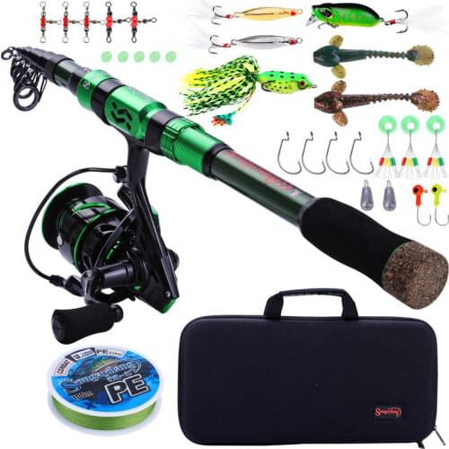 Sougayilang Fishing Full Kit 1.8-2.4m Telescopic Carbon Fishing Pole 12+1 BB Spinning Reel with Carrying Case Fishing Kit