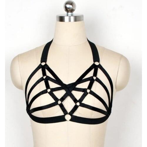 Medias sexy liguero Alluring Women Harness Bra Elastic Cage elastic free bra Black Strappy Hollow Out Bra gothic clothes