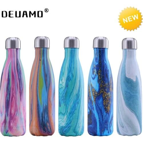 New LOGO Custom Thermos Bottle Vacuum Flasks Stainless Steel Water Bottle Portable Sports Gift Cups 500ml Wood Grain Series