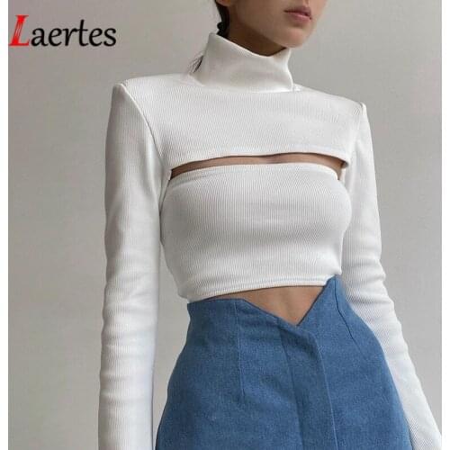 Laertes Tank Top Long Sleeve For Women Two Piece Set Harajuku Ribbed O Ncek Casual Elegant Fashion White Black Sexy Crop Top