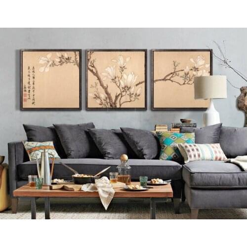 Traditional Chinese painting flowers picture painting vintage posters lotus flowers Magnolia pictures masterpiece 3 panels