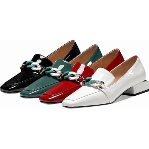 New Spring Summer Women Sexy Pumps Shoes Women Chains Woman Pointed Toe Ladies Fashion Patent Leather Footwear Female Plus Size