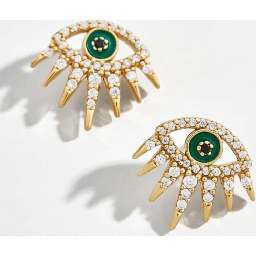 High quality turkish lucky evil eye eyelash mini small stud earring with cz paved charm women wedding delicate jewelry wholesale