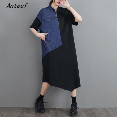 Short sleeve cotton denim vintage dresses for women casual loose long woman summer shirt dress elegant clothes 2021