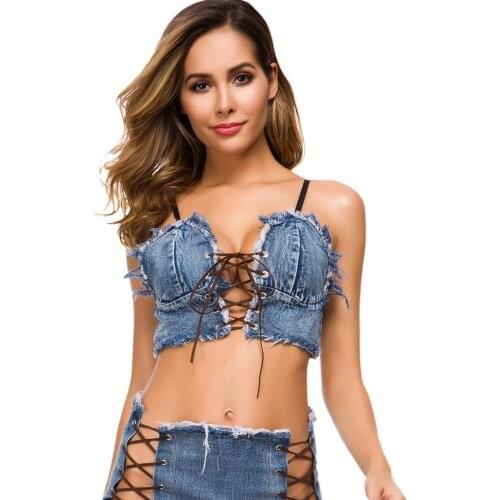 Women Sexy Camisole Tube bra top 2020 Summer Fashion denim cotton Splicing bustier stretch tube ladies Sexy Bandage tube bra