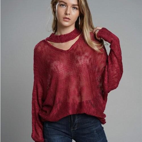 Womens sweater autumn fashion solid color loose large size sweater hollow thin bat sleeve sweater female 2021 new