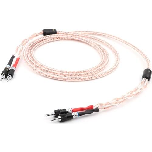 1 pair hifi audio 8TC OCC copper speaker cable banana to banana loudspeak Wire biwire speaker cable