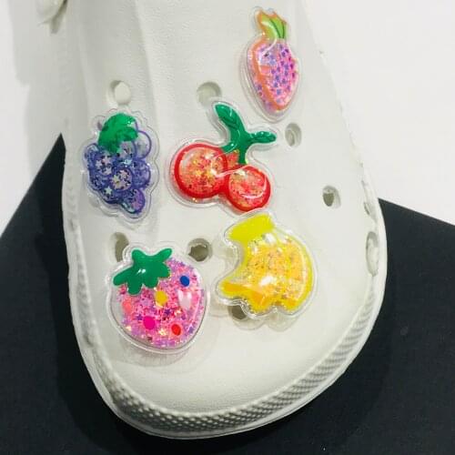 1Pcs Fruit Grape Cherry Blown Sand Shiny Accessories Shoe Charms Shoes Buckle DIY Wristbands Shoes Kids Gift DecorationCroc Jibz