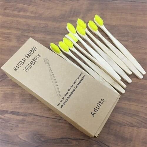 10-packs Natural bamboo toothbrush Eco Friendly wooden rainbow Tooth Brush Soft bristle Tip Charcoal adults oral care toothbrush