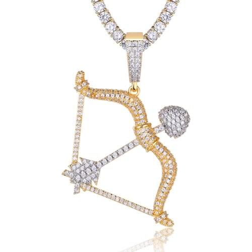 100% Micro Zircon Hip Hop Tow Tone Bow Arrow Pendant Necklace For Men Jewelry Custom Accept Gift Party Bling Bling