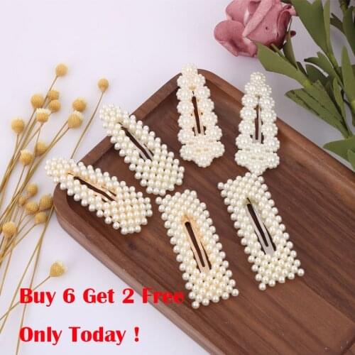 LEADERBEADS 2019 Korea Acrylic Pearl Snap Barrette Womens Elegant Geometric Gold Hairpins Hair Styling Accessories for Girl